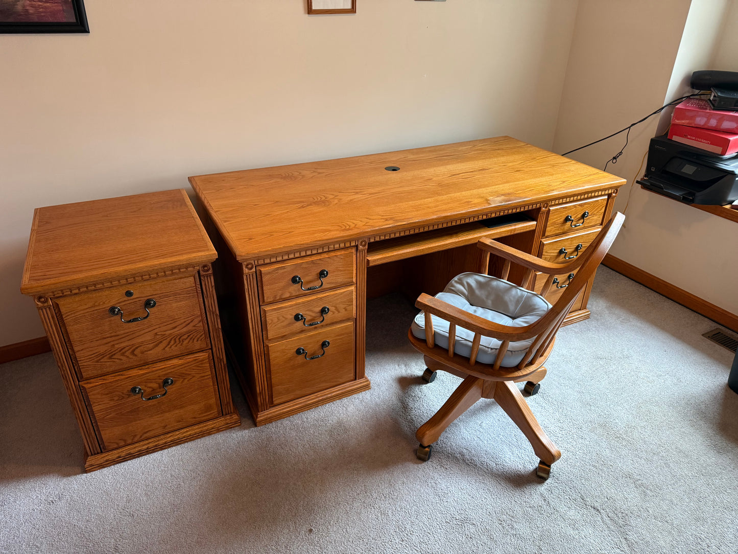Desk, Chair & Filing Cabinet